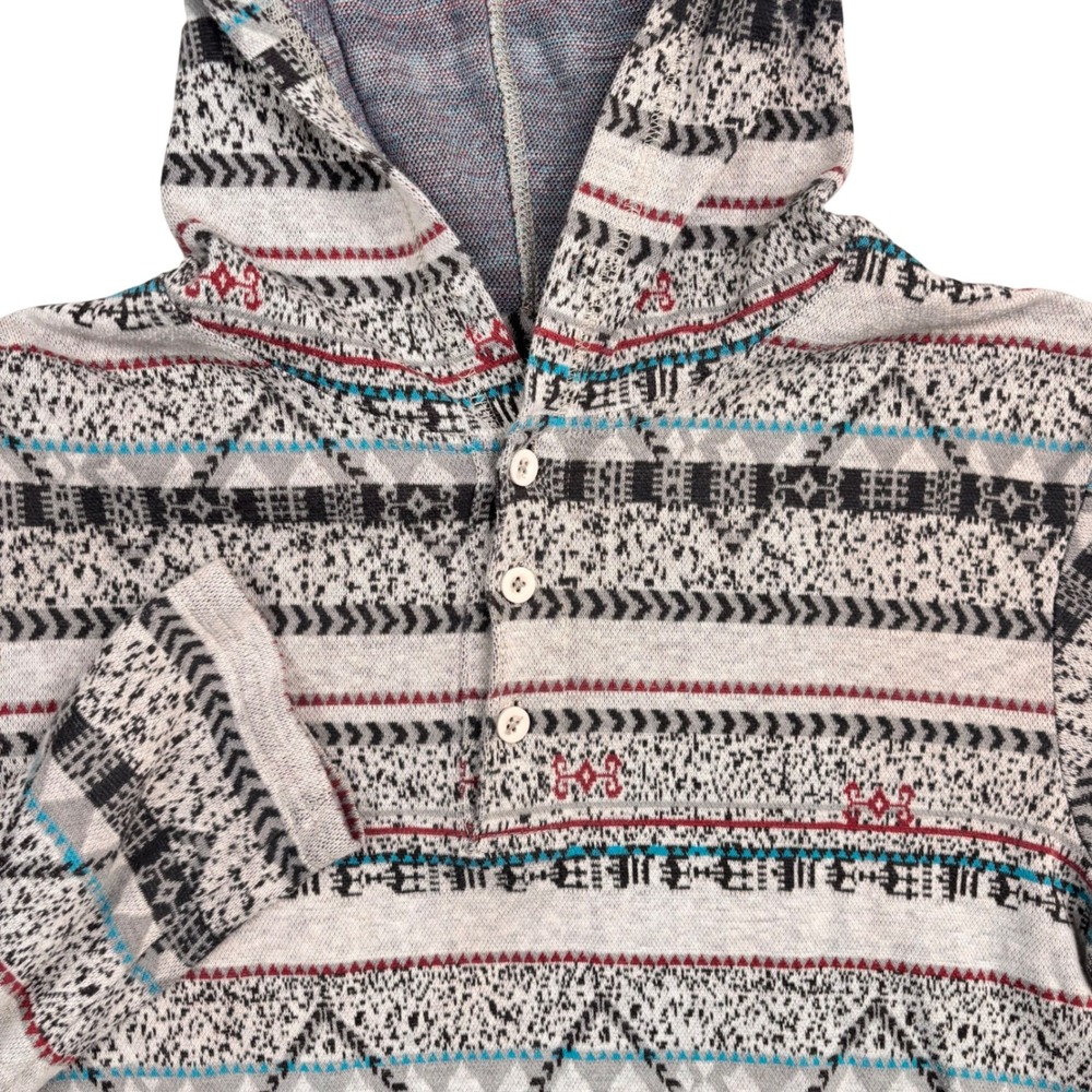 On The Byas Mens Small Geometric Southwestern Henley Hoodie Grey Black Pullover